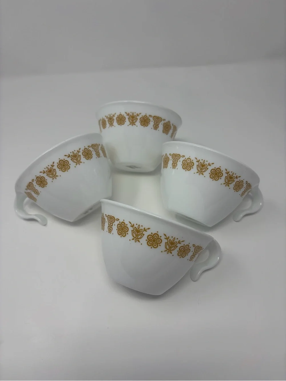 Vintage Corelle White Butterfly Gold Floral Trim Tea Cups - Set of 4